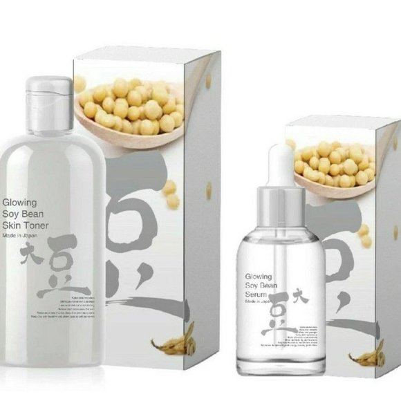 Bundle 2x New Mitomo Moisturizing Soybean Skin Toner + Serum Japan 250ml 50ml